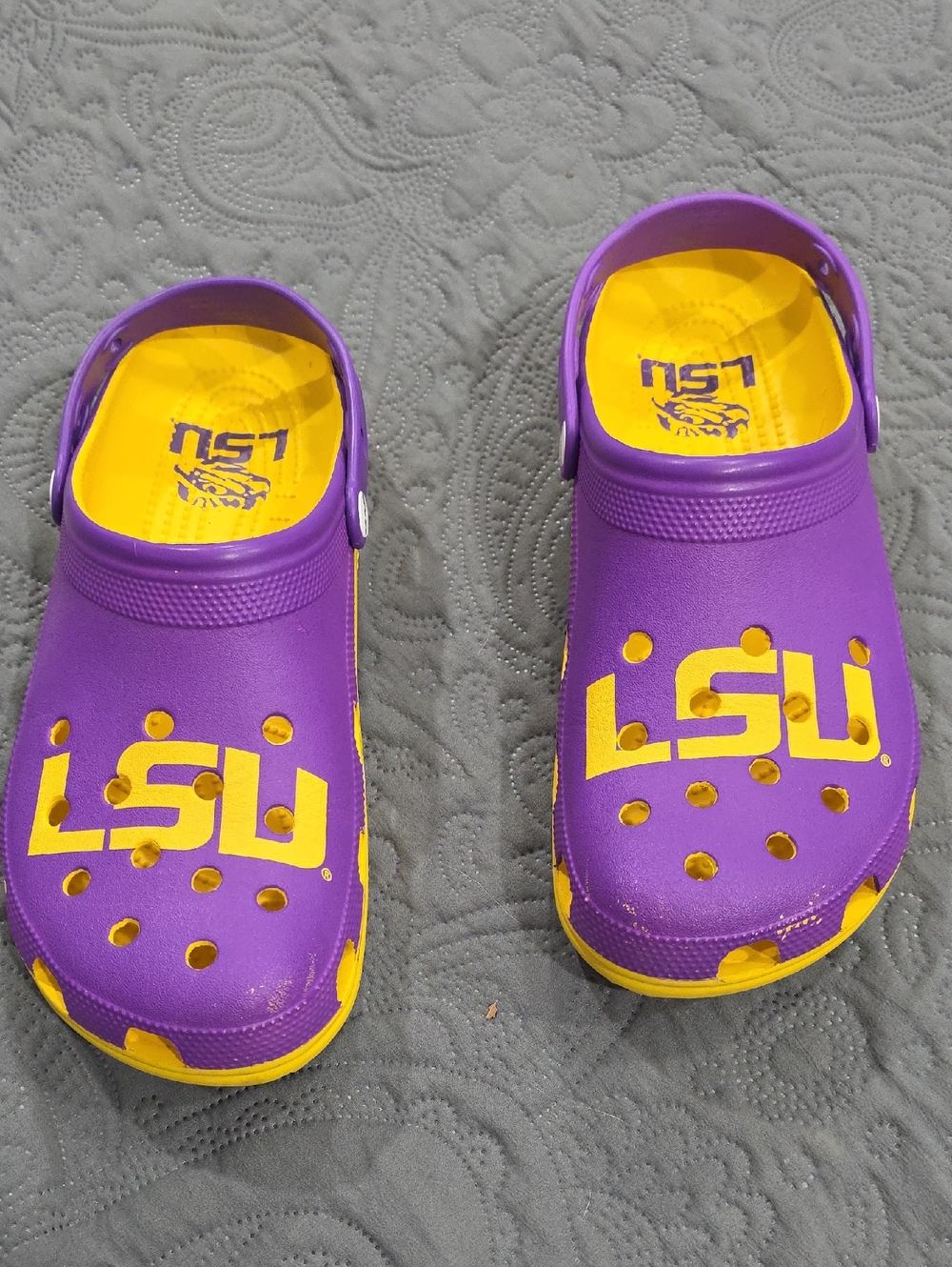 CROCS Purple and Yellow LSU Logo Slip-On Clogs